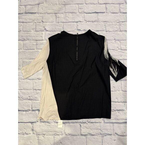 Helmut Lang Short Sleeve Silver Print Top in Cream/Black Marble Size Large - Picture 6 of 11